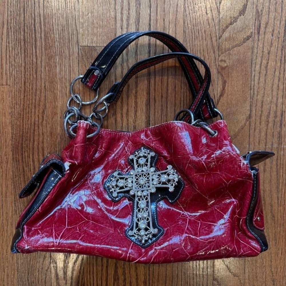 Vintage 2002 Red and Black Rhinestoned Cross Purse/Shoulder bag